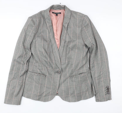 Next Petite Grey Check Blazer Women Size 12P Single-Breasted