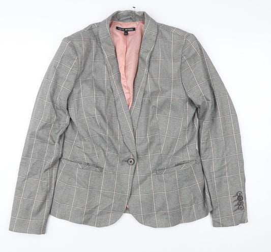 Next Petite Grey Check Blazer Women Size 12P Single-Breasted