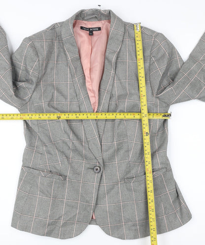 Next Petite Grey Check Blazer Women Size 12P Single-Breasted