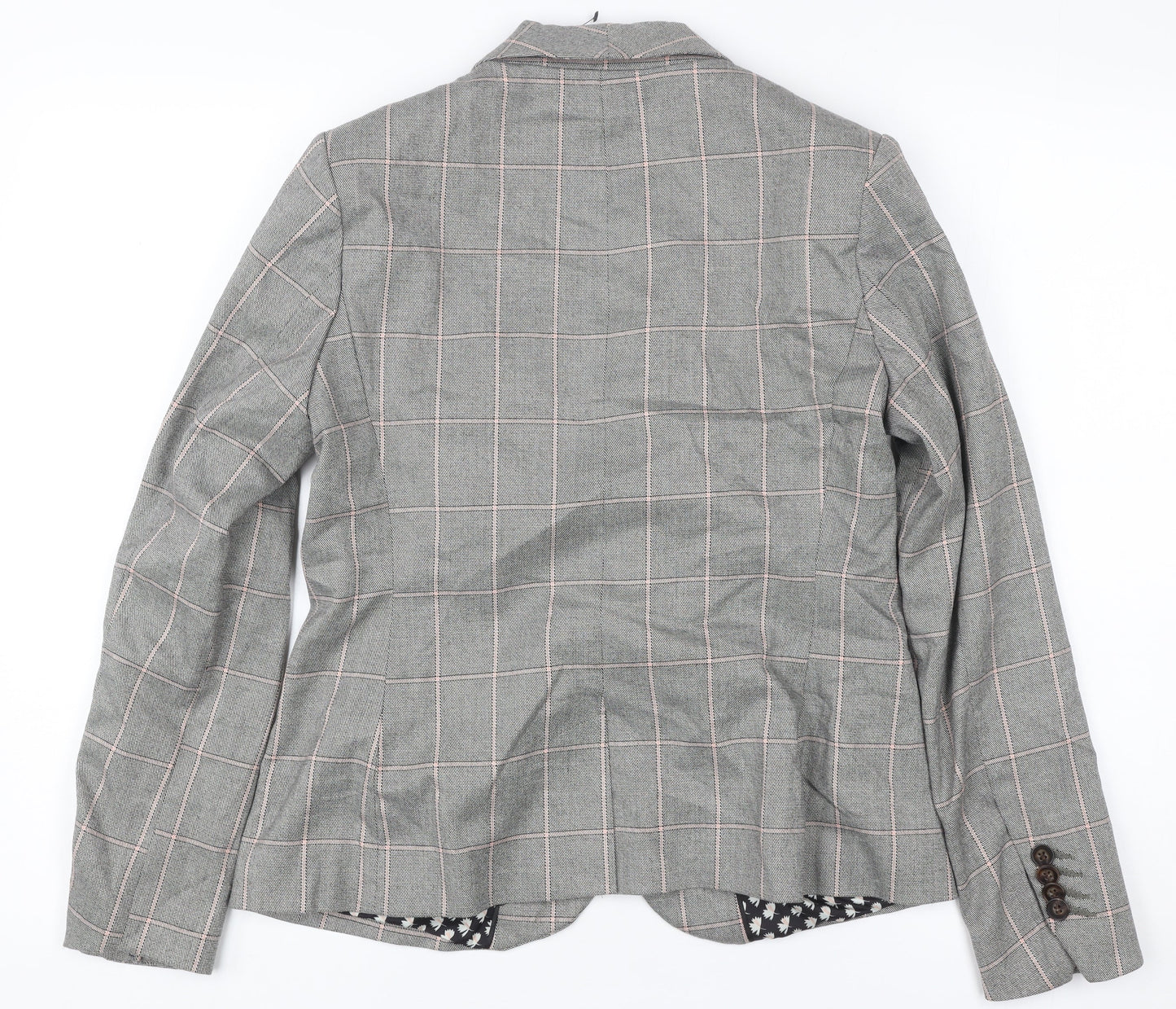 Next Petite Grey Check Blazer Women Size 12P Single-Breasted