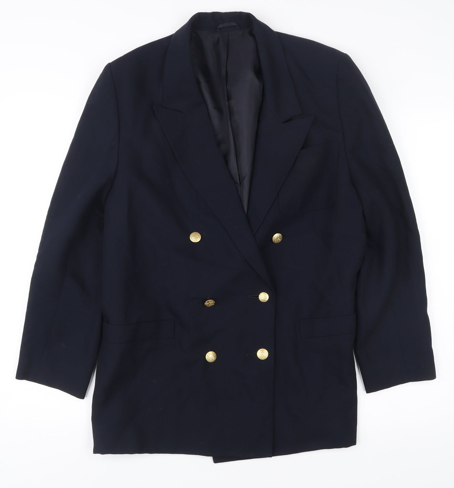 Country Casuals Womens Blue Wool Blend Double Breasted Blazer Size 12