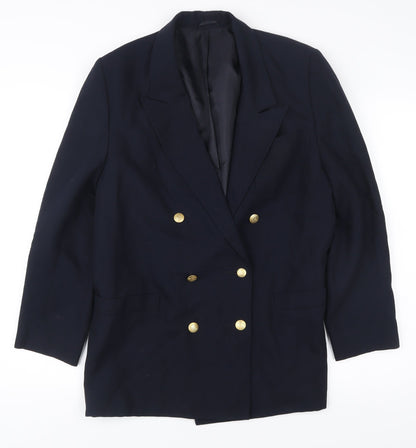 Country Casuals Womens Blue Wool Blend Double Breasted Blazer Size 12