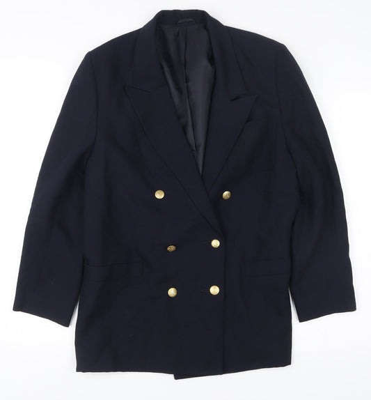 Country Casuals Womens Blue Wool Blend Double Breasted Blazer Size 12