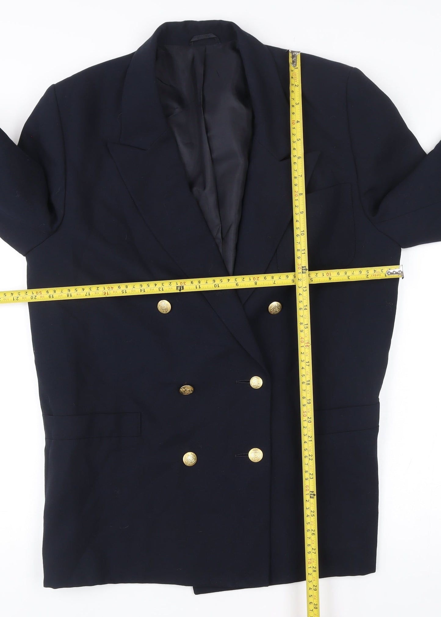 Country Casuals Womens Blue Wool Blend Double Breasted Blazer Size 12