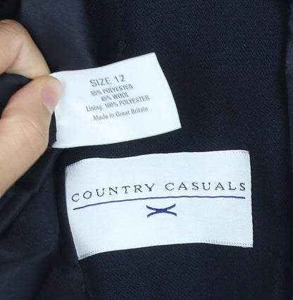 Country Casuals Womens Blue Wool Blend Double Breasted Blazer Size 12