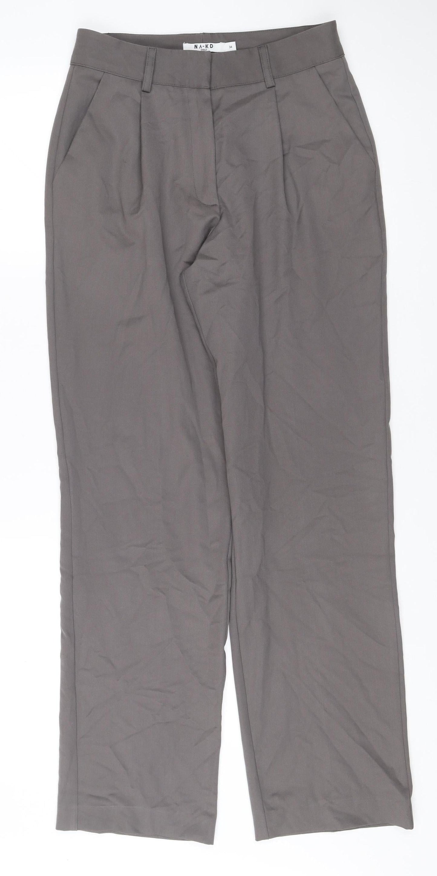 NA-KD Women’s Grey Wide-Leg Pleated Trousers Size 8
