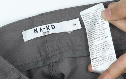 NA-KD Women’s Grey Wide-Leg Pleated Trousers Size 8