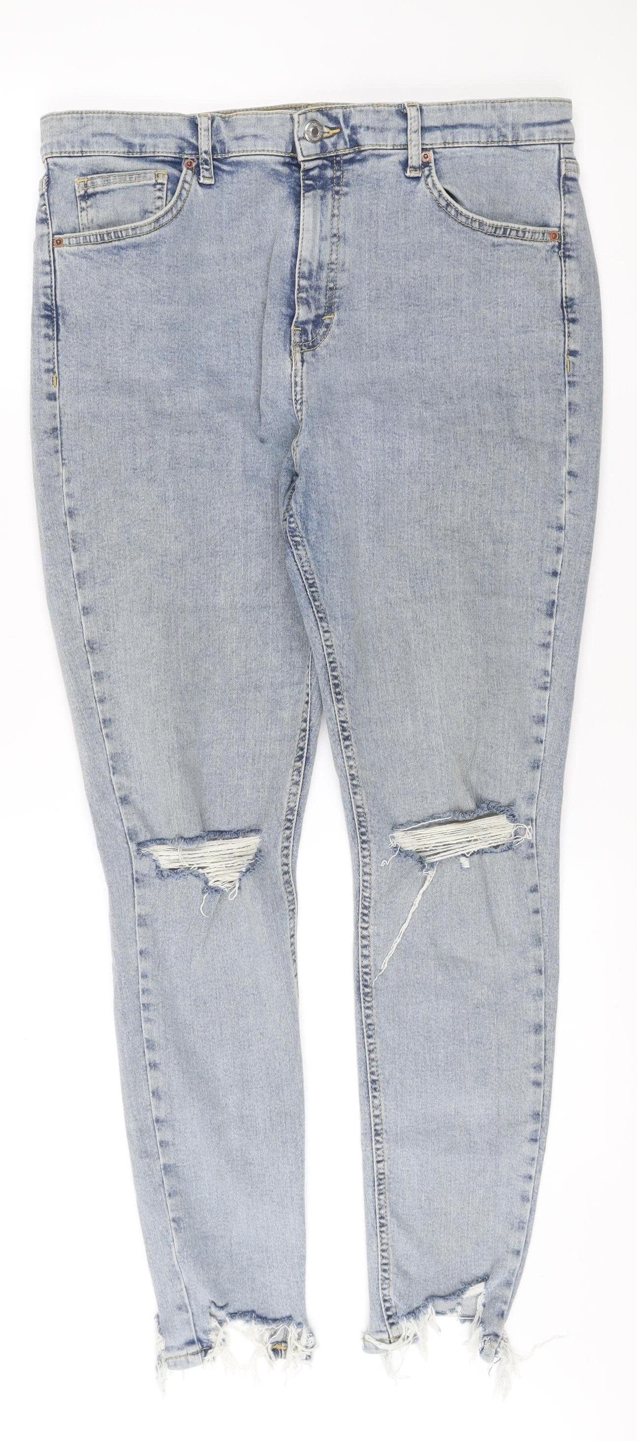 Topshop Women’s Blue Distressed Mom Jeans Size 12 High Rise
