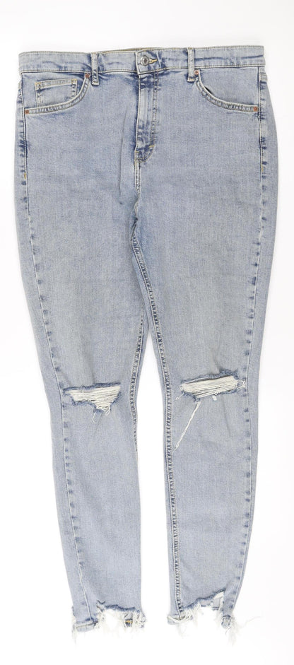 Topshop Women’s Blue Distressed Mom Jeans Size 12 High Rise