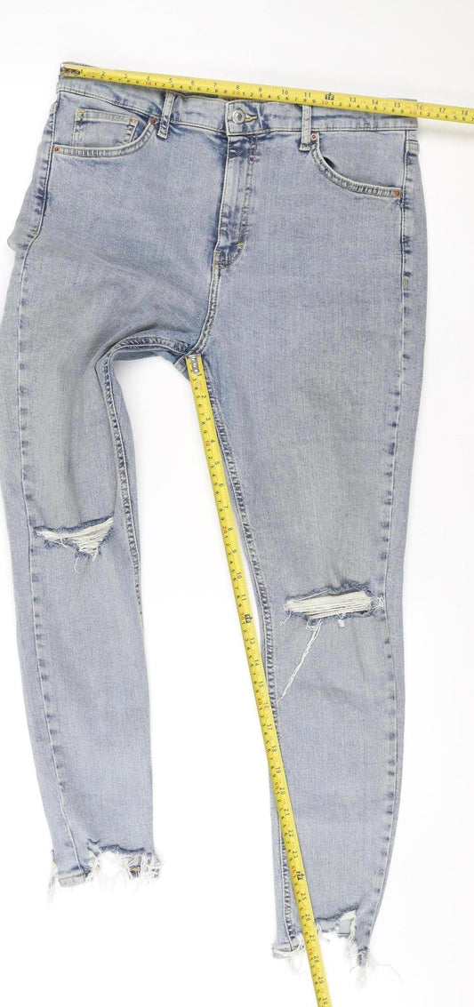 Topshop Women’s Blue Distressed Mom Jeans Size 12 High Rise