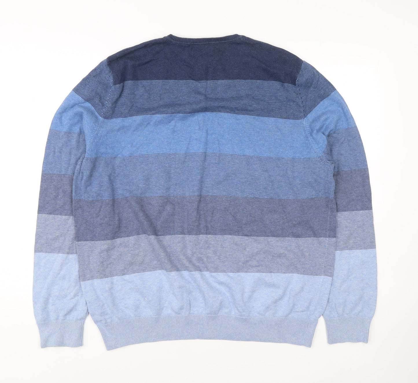 Marks and Spencer Men’s Blue Striped Cotton Jumper XL Regular Fit