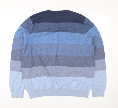 Marks and Spencer Men’s Blue Striped Cotton Jumper XL Regular Fit