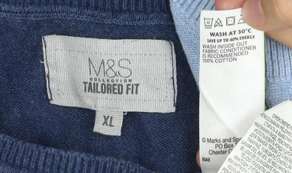Marks and Spencer Men’s Blue Striped Cotton Jumper XL Regular Fit