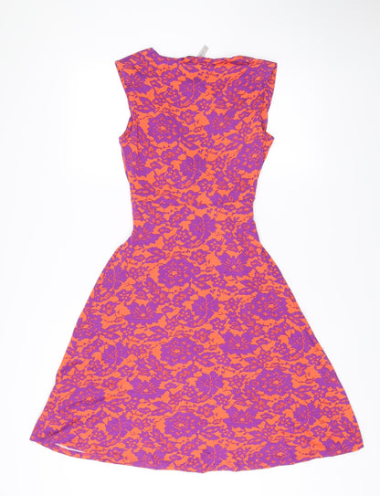 Pepperberry Women’s Orange Purple Floral Fit & Flare Dress Size 12
