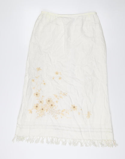 Liz Claiborne Women’s Ivory Floral Embroidered Linen Blend Skirt UK 10
