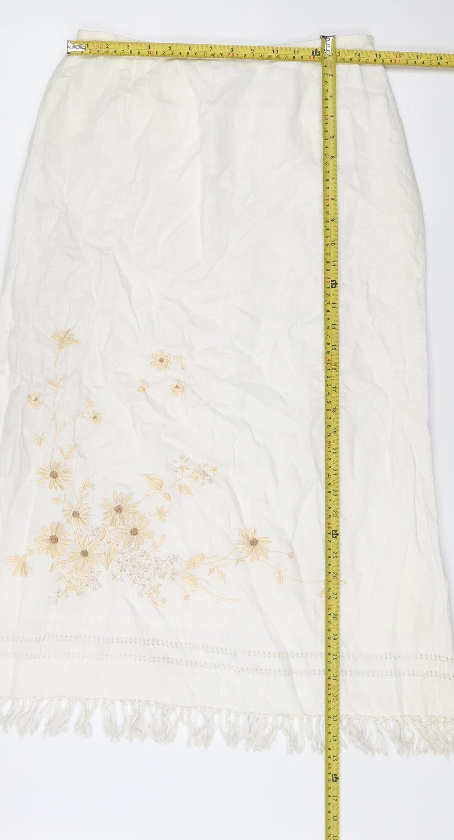 Liz Claiborne Women’s Ivory Floral Embroidered Linen Blend Skirt UK 10