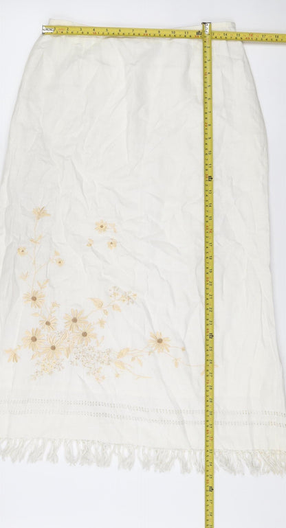 Liz Claiborne Women’s Ivory Floral Embroidered Linen Blend Skirt UK 10