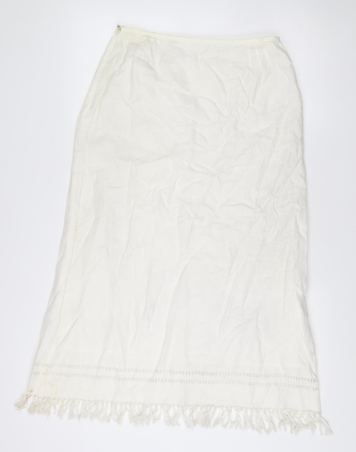 Liz Claiborne Women’s Ivory Floral Embroidered Linen Blend Skirt UK 10