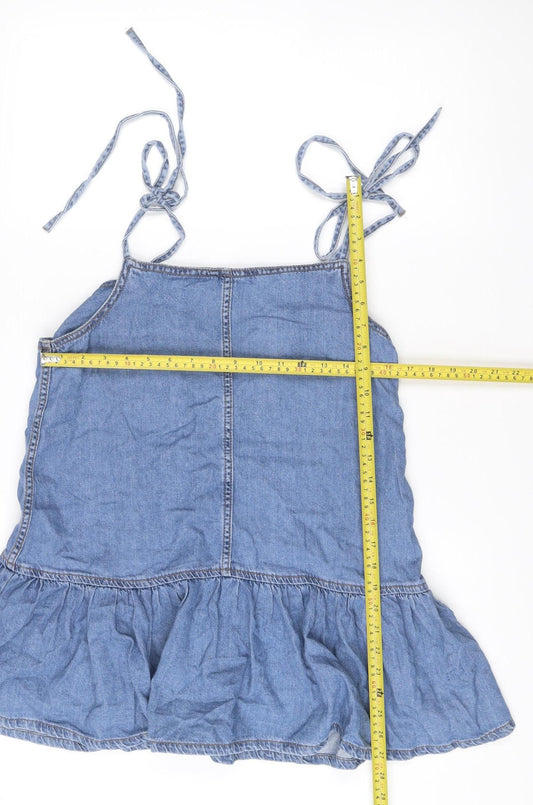 Primark Women’s Blue Slip Dress Size 12 Cotton Summer Strappy