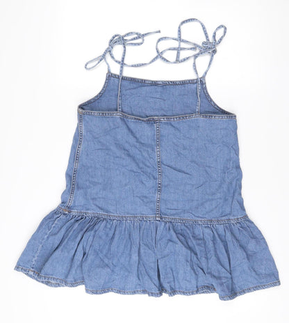 Primark Women’s Blue Slip Dress Size 12 Cotton Summer Strappy