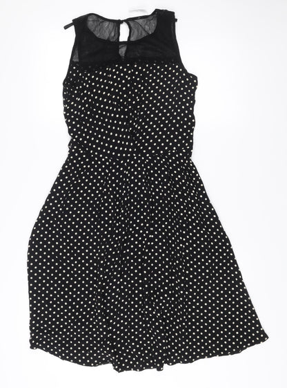 Wallis Petite Women's Black Polka Dot Fit & Flare Dress Size 10