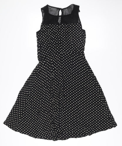 Wallis Petite Women's Black Polka Dot Fit & Flare Dress Size 10