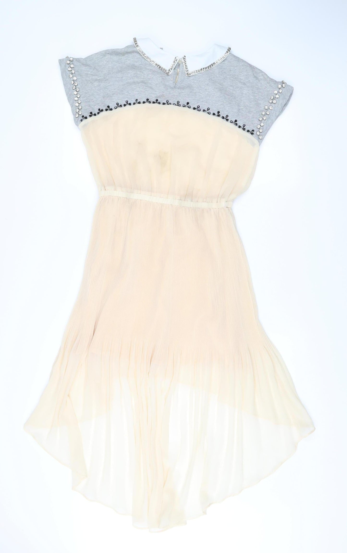 Ci Ci London Womens Beige Grey A-Line Dress Size S Collared Beaded Party