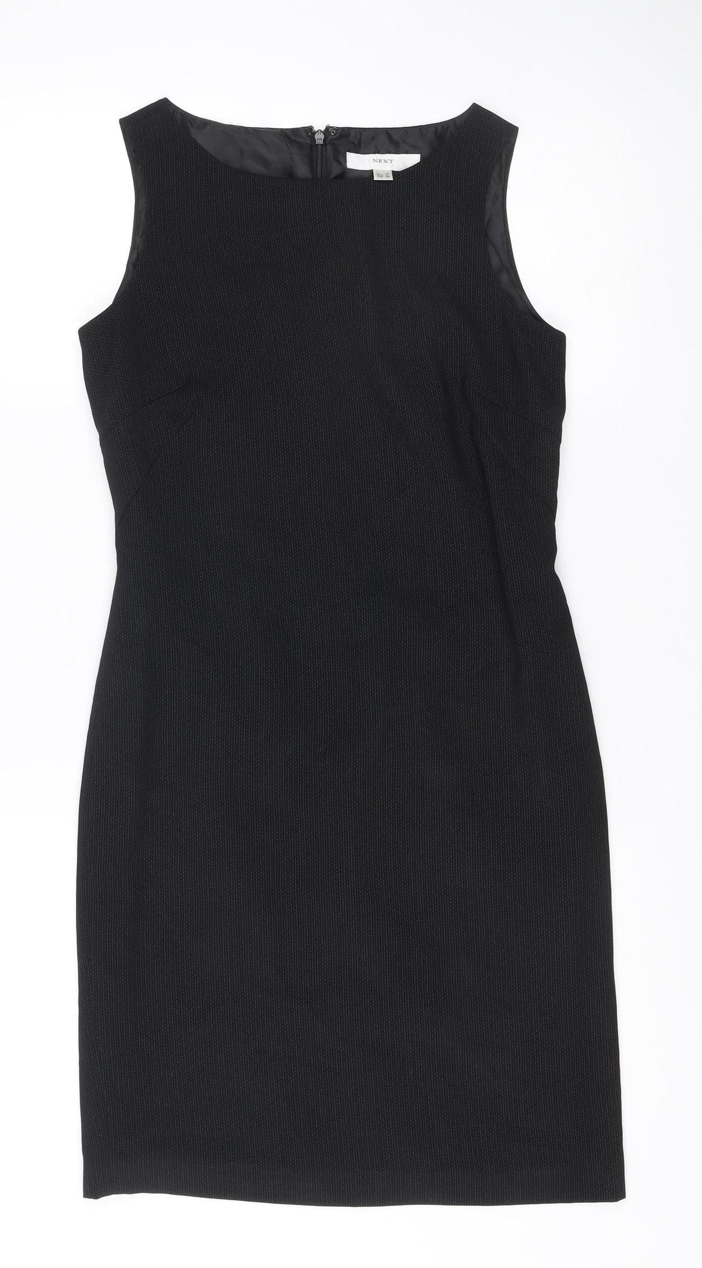 Next Womens Black Sheath Dress UK 8 Round Neck Sleeveless Workwear