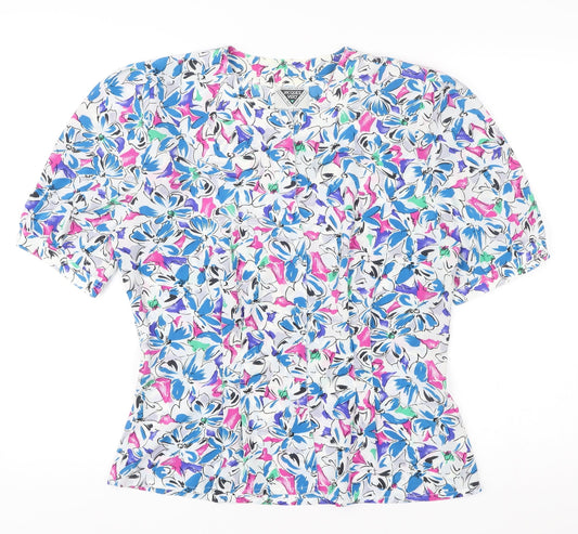 Jacques Vert Womens Multicoloured Floral Blouse Size M Short Sleeve V-Neck Polyester