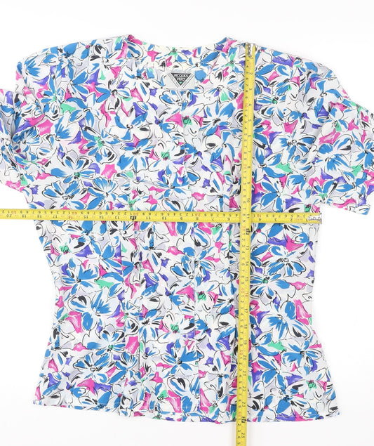 Jacques Vert Womens Multicoloured Floral Blouse Size M Short Sleeve V-Neck Polyester