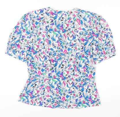 Jacques Vert Womens Multicoloured Floral Blouse Size M Short Sleeve V-Neck Polyester