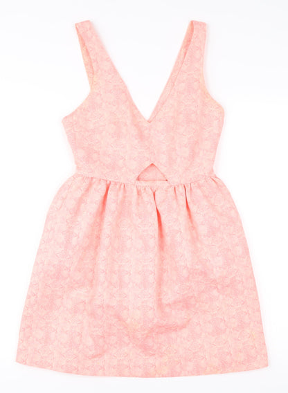 Zara Women Pink XS A-Line Sleeveless V-Neck Short Dress