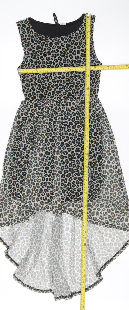 Divided by H&M Women’s Multicoloured Leopard Print Hi-Low Skater Dress Size 6