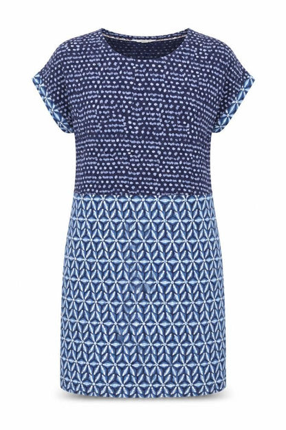White Stuff Women’s Blue Cotton Shift Dress Size 10 Geometric Print