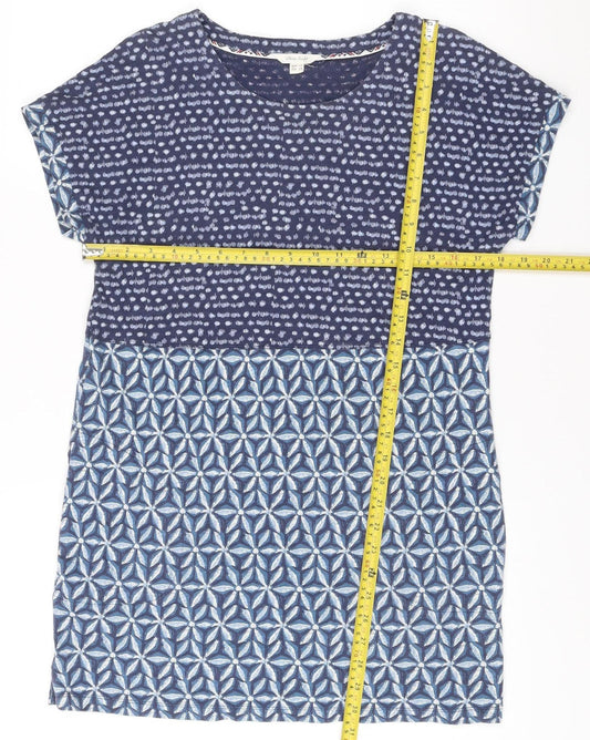 White Stuff Women’s Blue Cotton Shift Dress Size 10 Geometric Print