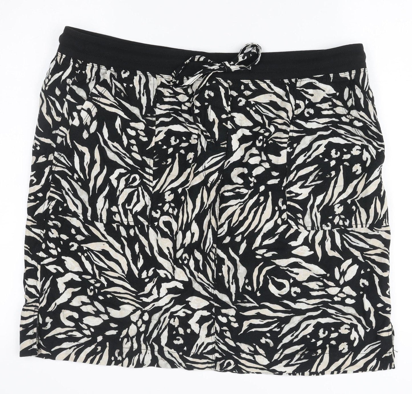 Marks and Spencer Womens Black Animal Print Skirt Size 16 Elastic Waist