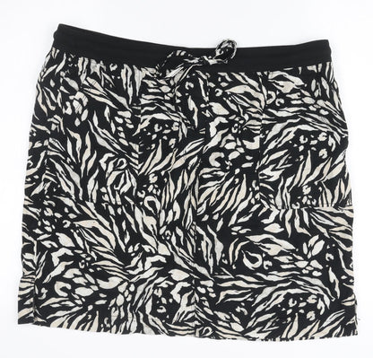 Marks and Spencer Womens Black Animal Print Skirt Size 16 Elastic Waist
