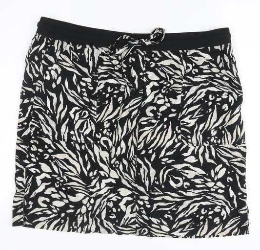 Marks and Spencer Womens Black Animal Print Skirt Size 16 Elastic Waist