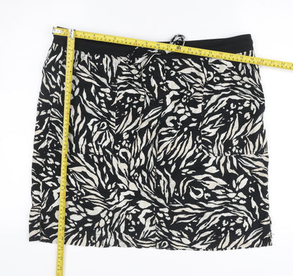 Marks and Spencer Womens Black Animal Print Skirt Size 16 Elastic Waist