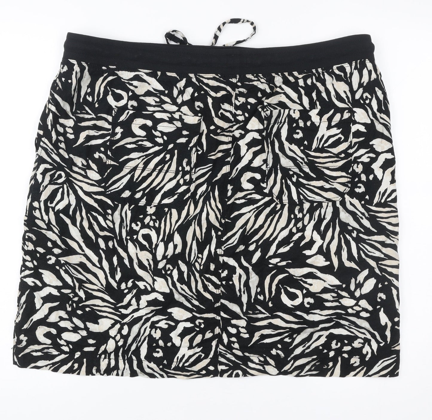 Marks and Spencer Womens Black Animal Print Skirt Size 16 Elastic Waist