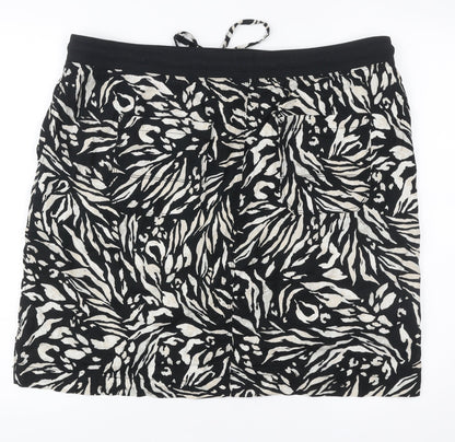 Marks and Spencer Womens Black Animal Print Skirt Size 16 Elastic Waist