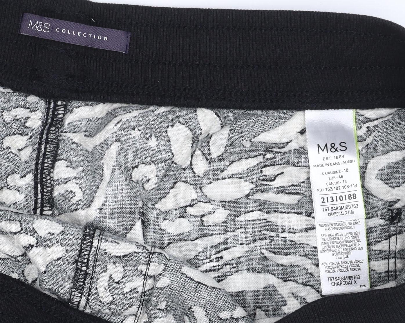 Marks and Spencer Womens Black Animal Print Skirt Size 16 Elastic Waist