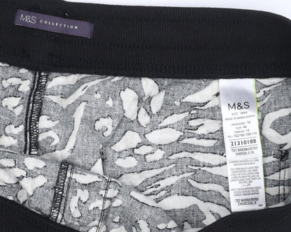 Marks and Spencer Womens Black Animal Print Skirt Size 16 Elastic Waist