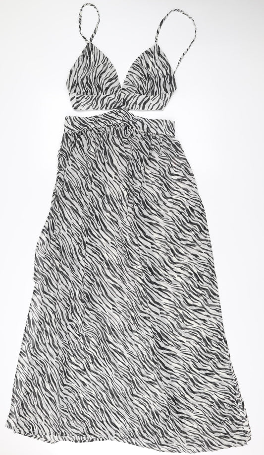 Boohoo Womens Zebra Print Maxi Dress Size L Summer Sleeveless V-Neck
