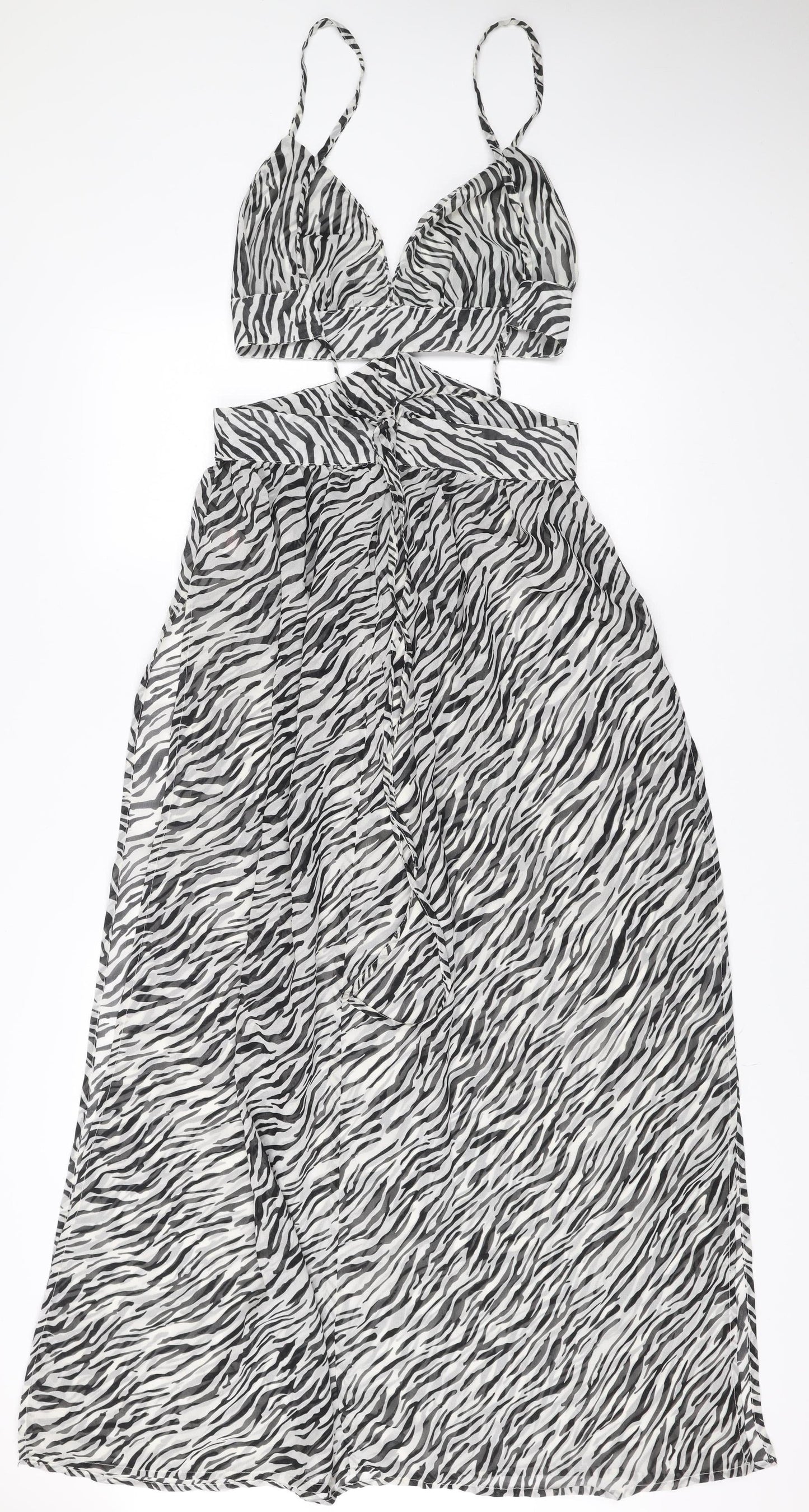 Boohoo Womens Zebra Print Maxi Dress Size L Summer Sleeveless V-Neck