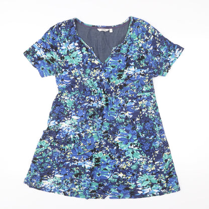 FatFace Women Blue Floral Cotton A-Line Knee Length Dress Size 14