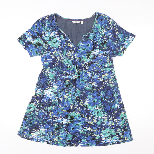 FatFace Women Blue Floral Cotton A-Line Knee Length Dress Size 14