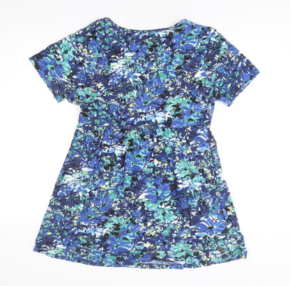 FatFace Women Blue Floral Cotton A-Line Knee Length Dress Size 14