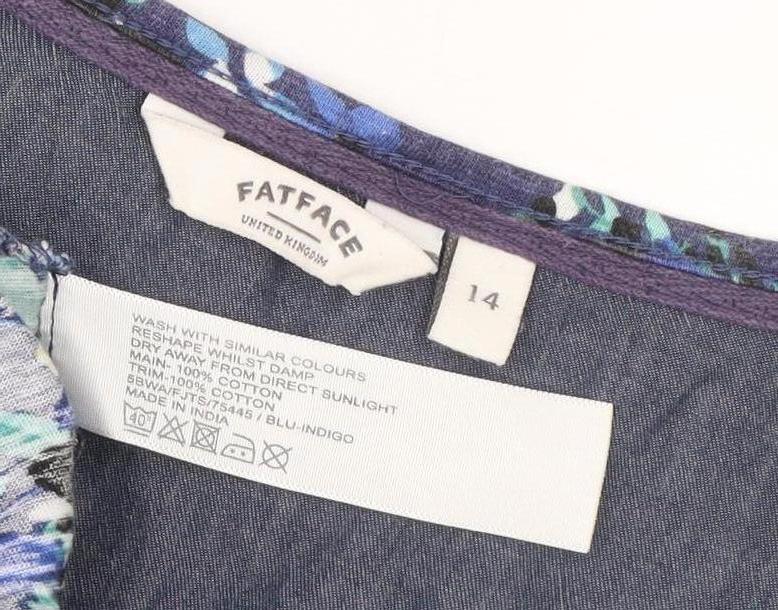 FatFace Women Blue Floral Cotton A-Line Knee Length Dress Size 14