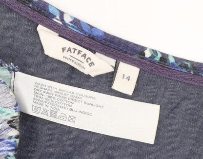FatFace Women Blue Floral Cotton A-Line Knee Length Dress Size 14